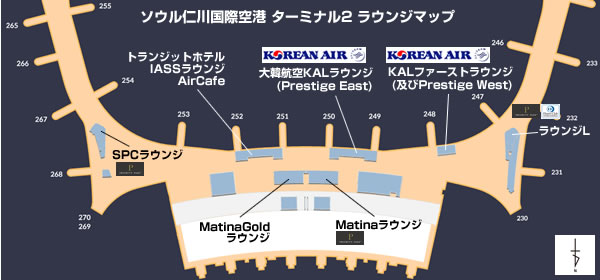 韓国 ソウル仁川国際空港 ターミナル2 クレジットカード・プライオリティパス ラウンジマップ画像